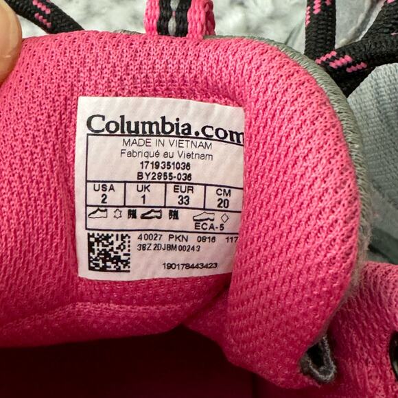 Columbia Omni-Grip Waterproof Sneakers Girls 2 Gray Pink Techlite Shoes Lace Up - Picture 7 of 14